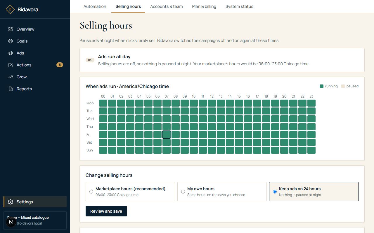 Selling hours: when ads run